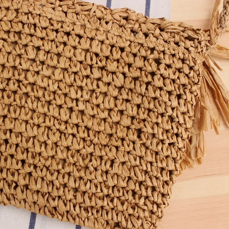 Women's Small Paper String Solid Color Cute Vacation Weave Square Zipper Straw Bag