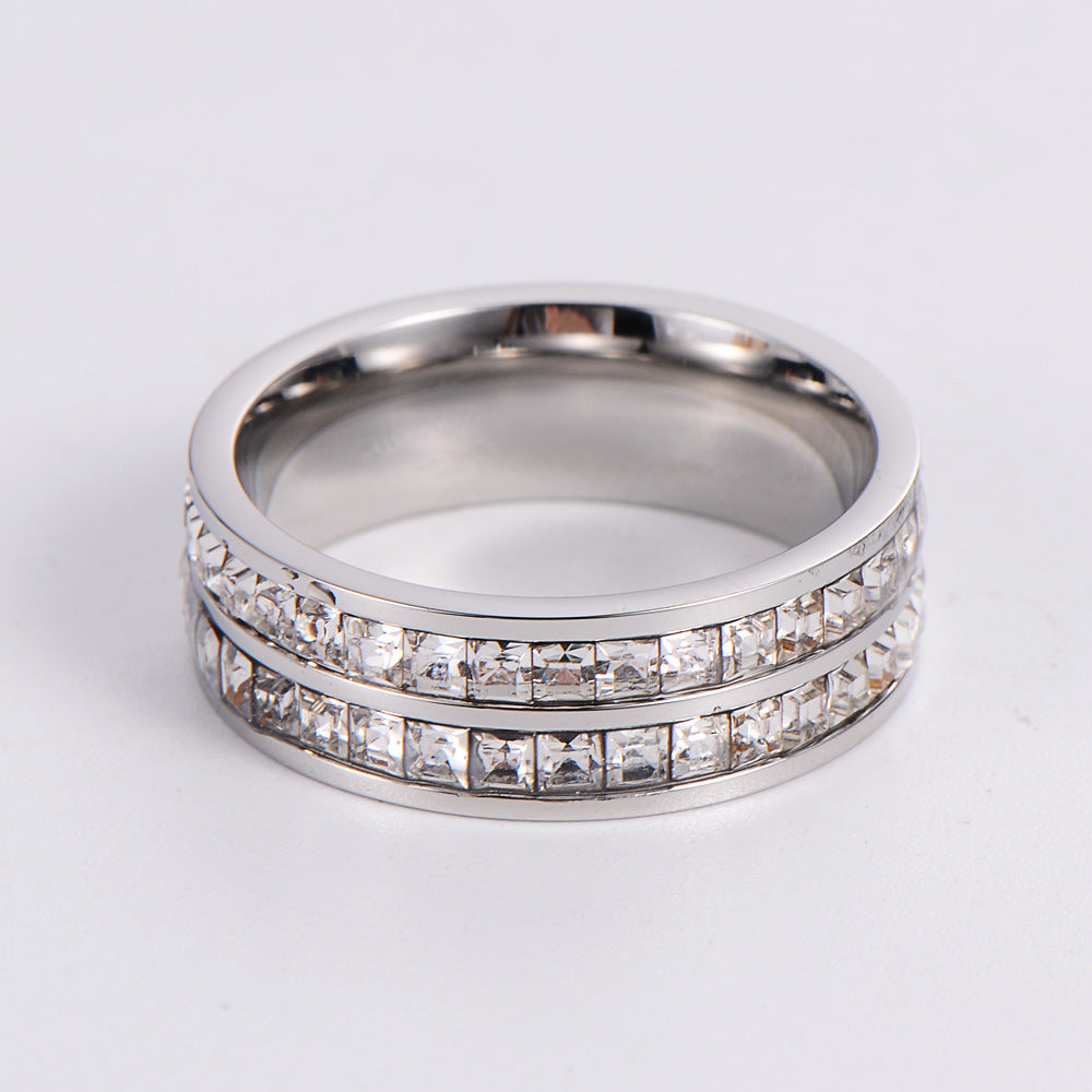 Hexagon Geometric Stainless Steel Zircon Inlay Rings