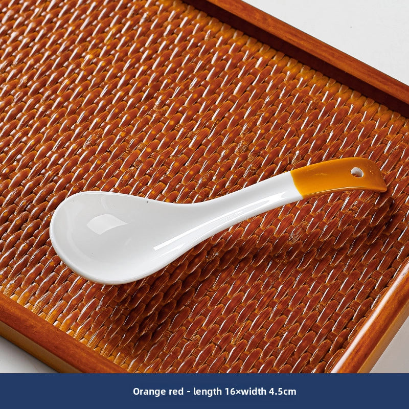 Small Soup Spoon Creative Blue And White Ceramic Spoon Household Thickened Curved Handle Anti-scalding Food Soup Spoon