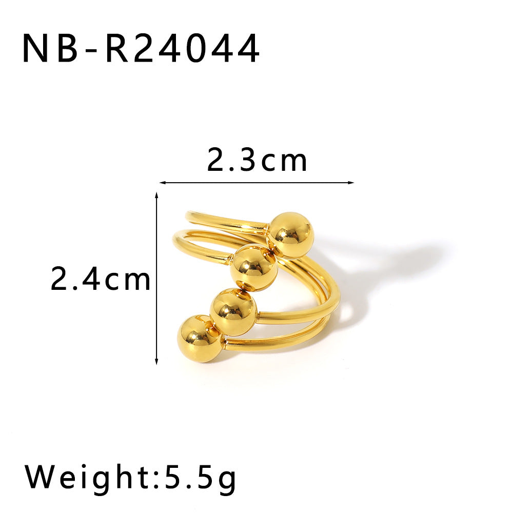 Ins Style Minimalist Design Men'S And Women'S Smooth Steel Ball Asymmetrical Stainless Steel Ring