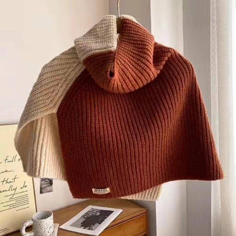 High-grade Color Matching Turtleneck Collar Women's Autumn And Winter Versatile Pullover Scarf New Cape Knitted Shawl
