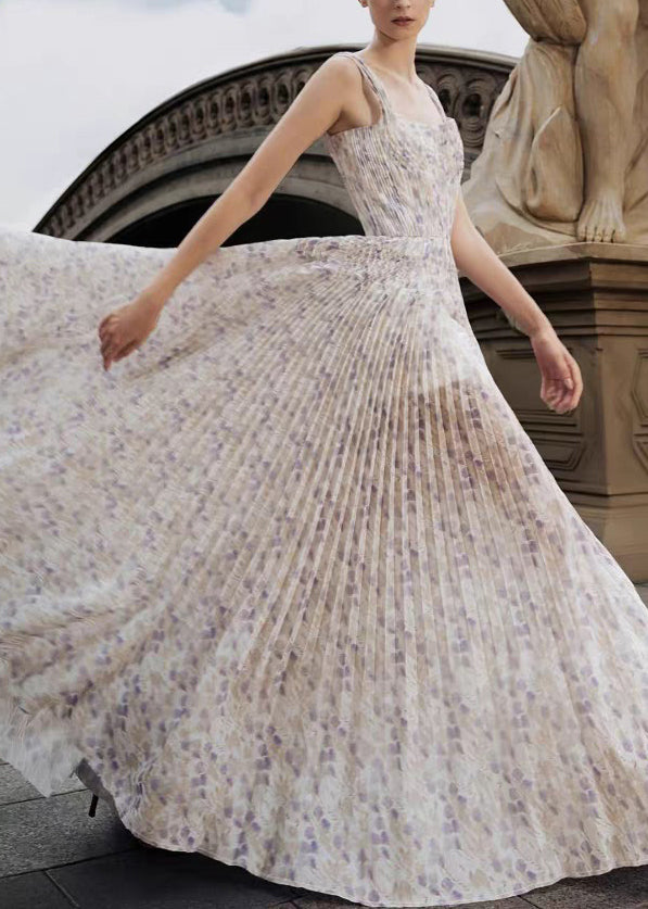 New Print Wrinkled Cotton Spaghetti Strap Dresses Sleeveless