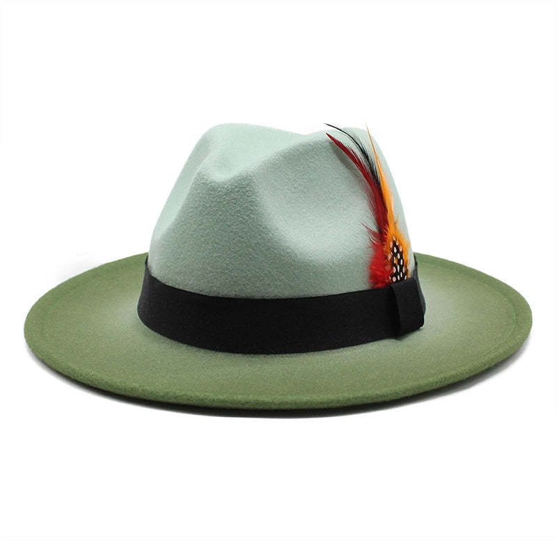 The New Color Color Color Gradient Feather Jazz Hat Female Wool Hat Hat Male And Female Outdoor Cover