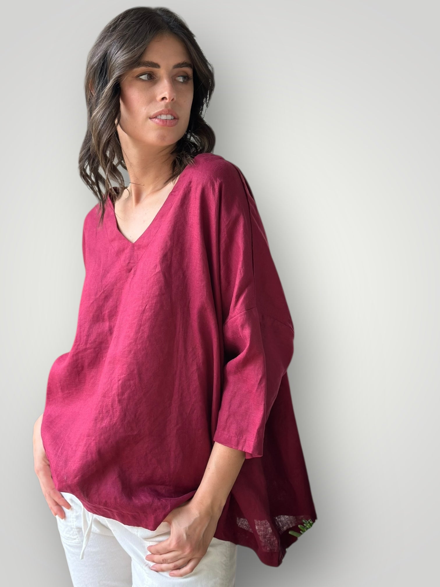 lydia top - merlot linen