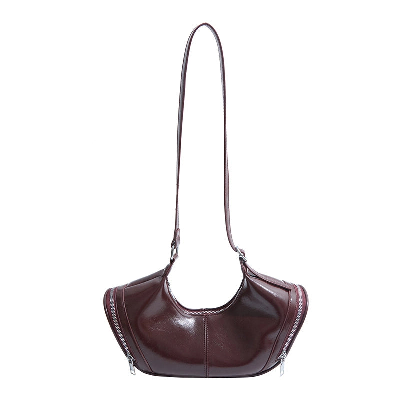 Women's Pu Leather Solid Color Classic Style Sewing Thread Dumpling Shape Zipper Crossbody Bag