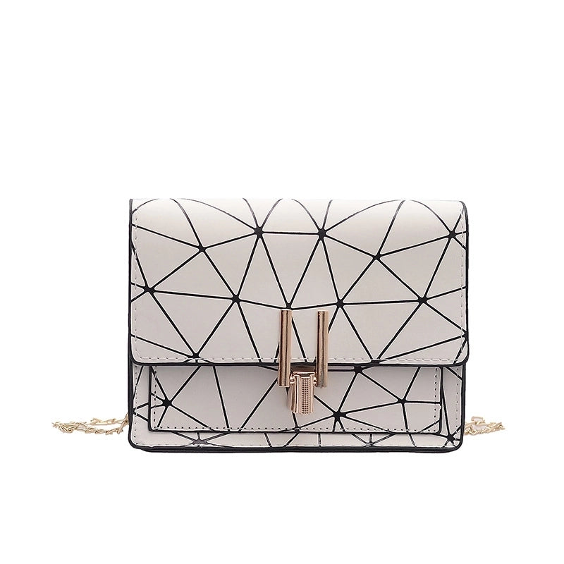 Women's Pu Leather Geometric Fashion Square Lock Clasp Crossbody Bag Chain Bag