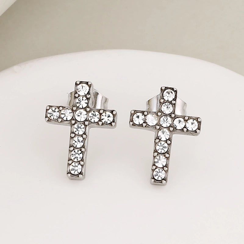 1 Set 1 Pair Luxurious Shiny Cross 304 Stainless Steel Ear Studs