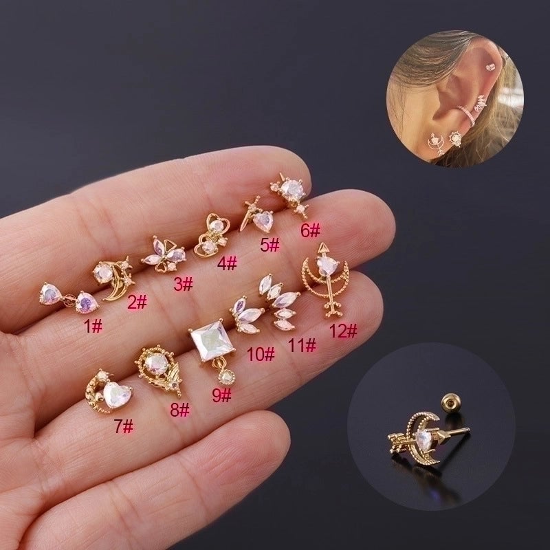 Ear Cartilage Rings & Studs Geometric Copper Plating Artificial Gemstones