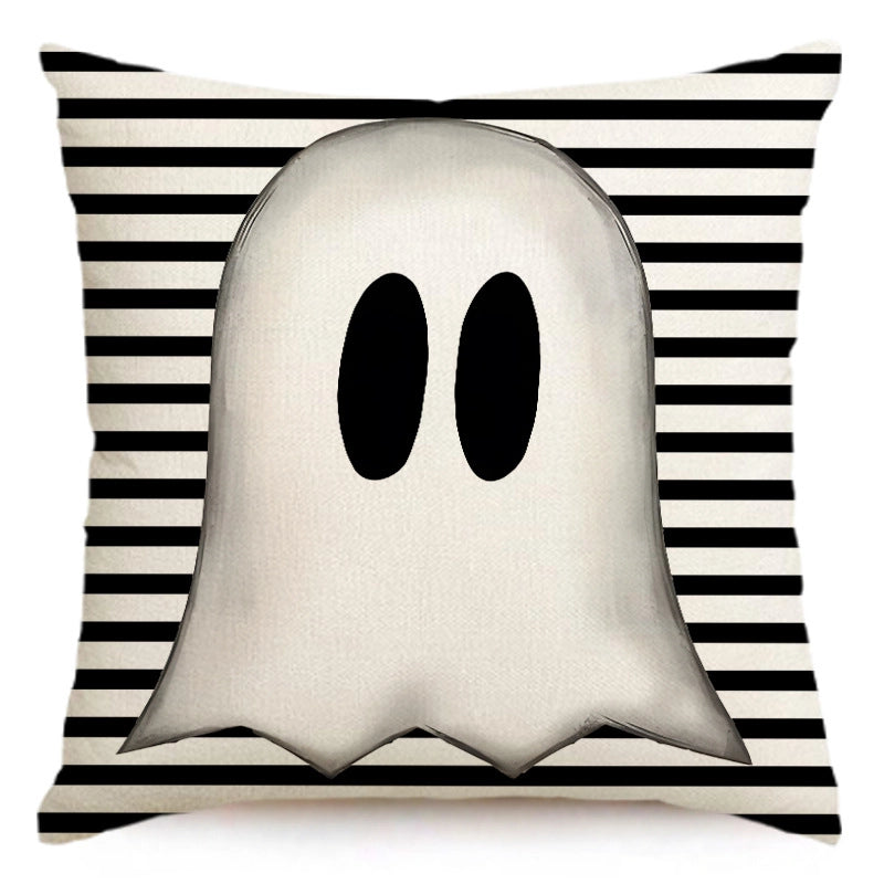 Halloween Funny IG Style Letter Stripe Ghost Linen Pillow Cases Couch & Sofa Decor