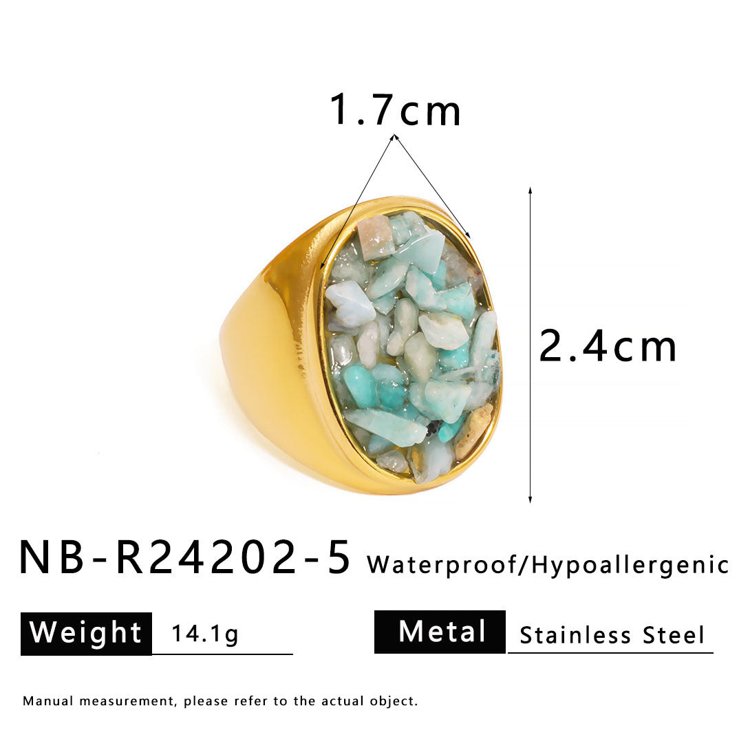 Natural Stone Gravel Stainless Steel Ring Exquisite Simple Titanium Steel Ring For Women