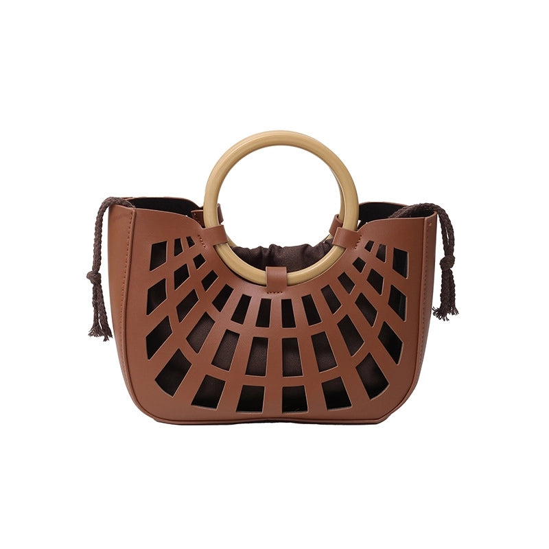 Women's Pu Leather Solid Color Classic Style Hollow Square String Handbag