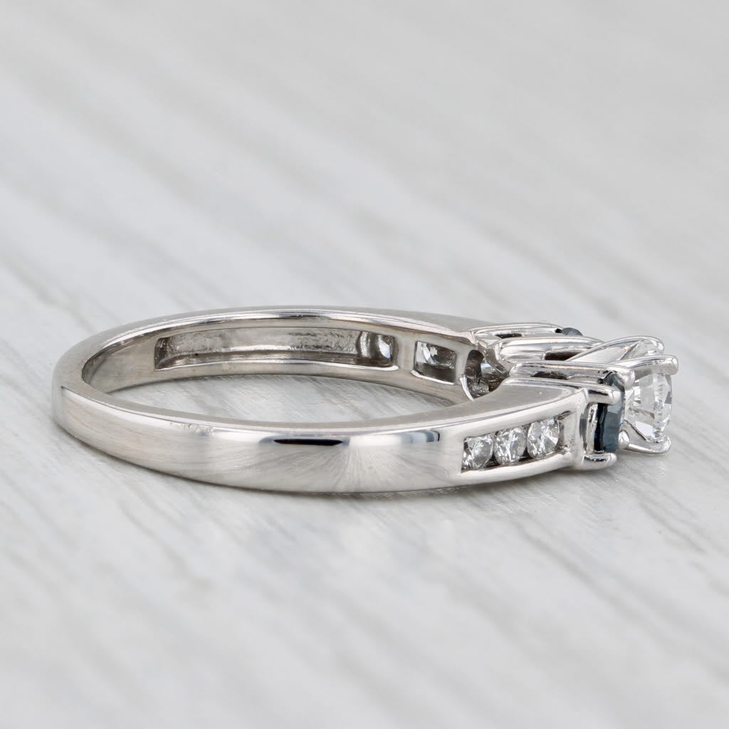 0.69ctw Round White Blue Diamond Engagement Ring 10k White Gold Size 5.75