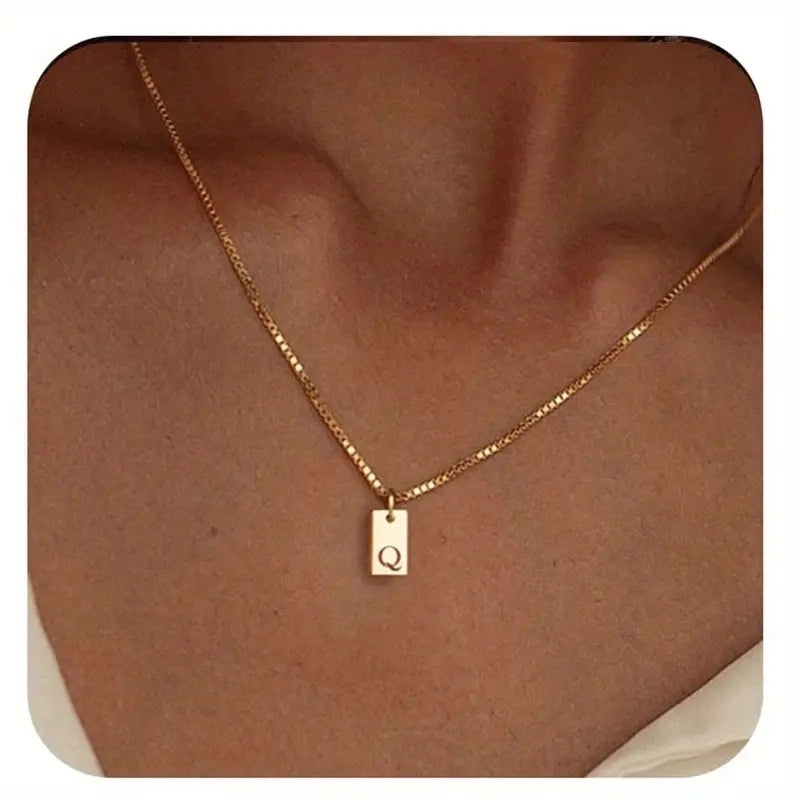 Titanium Steel Minimalist Letter Rectangle Plating Pendant Necklace