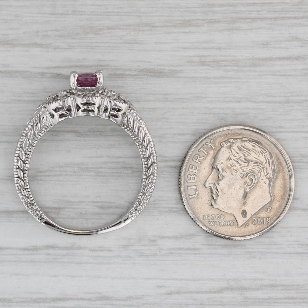 0.76ct Pink Sapphire Diamond Ring 10k White Gold Size 7 Wheat Etched Band
