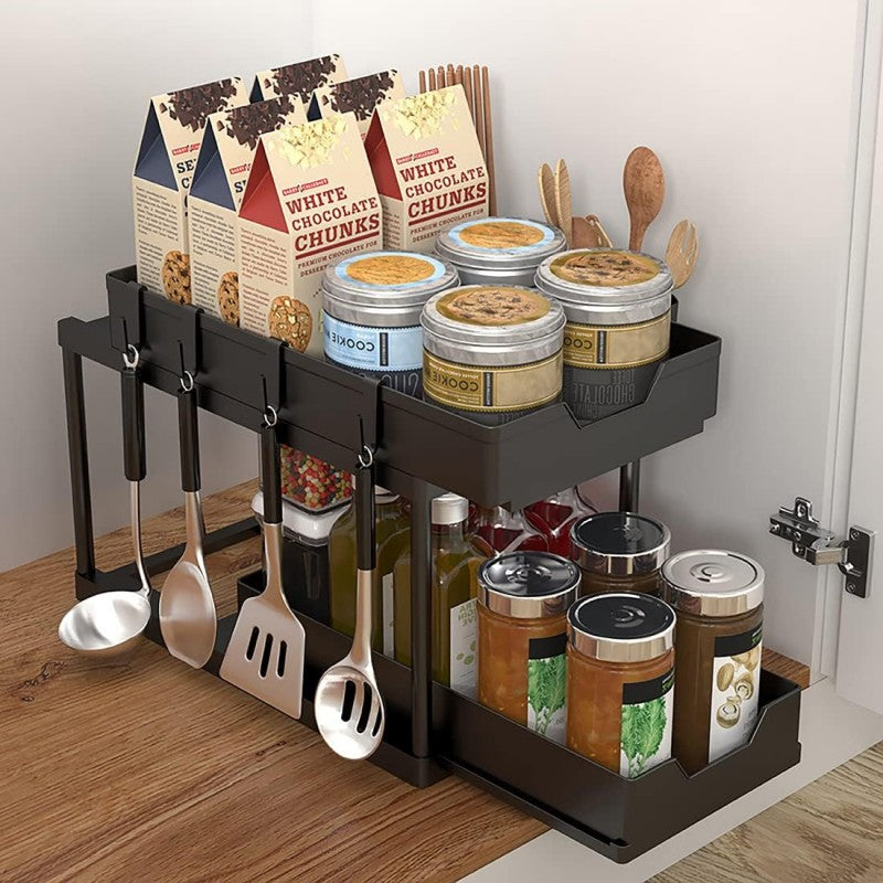 Double-Layer Multifunction Kitchen Storage Rack. Kitchen Storage Holder Sliding Seasoning Shelf Home Accessories