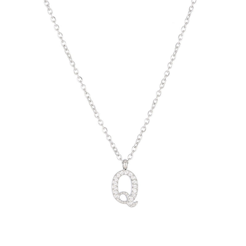 Minimalist Letter 304 Stainless Steel Zircon 16K Gold Plated White Gold Plated Plating Inlay Pendant Necklace