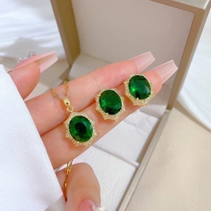 Copper Minimalist Plating Inlay Rhombus Bow Knot Zircon Jewelry Set