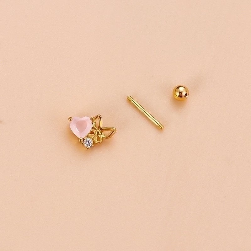 1 Piece Ear Cartilage Rings & Studs Sweet Heart Shape Bow Knot 316L Stainless Steel  Copper Plating Zircon