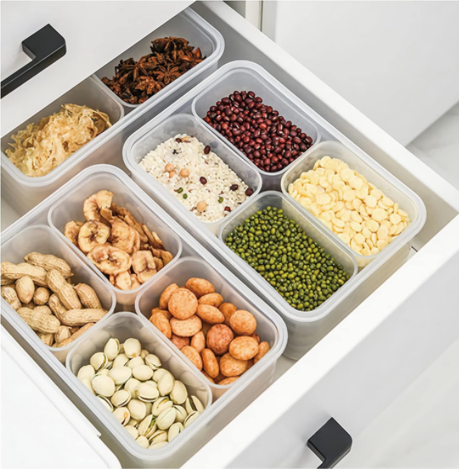 Fridge Food Storage Container With Lid. Airtight Refrigerator Food Box With 4Pcs Detachable Drain Baskets