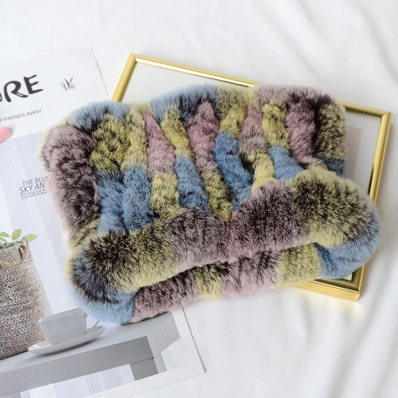 Rex Rabbit Hair Knitted Neck Neck Women's Winter Thickened Encryption Warm Fur Scarf High Elastic Headgear Headband
