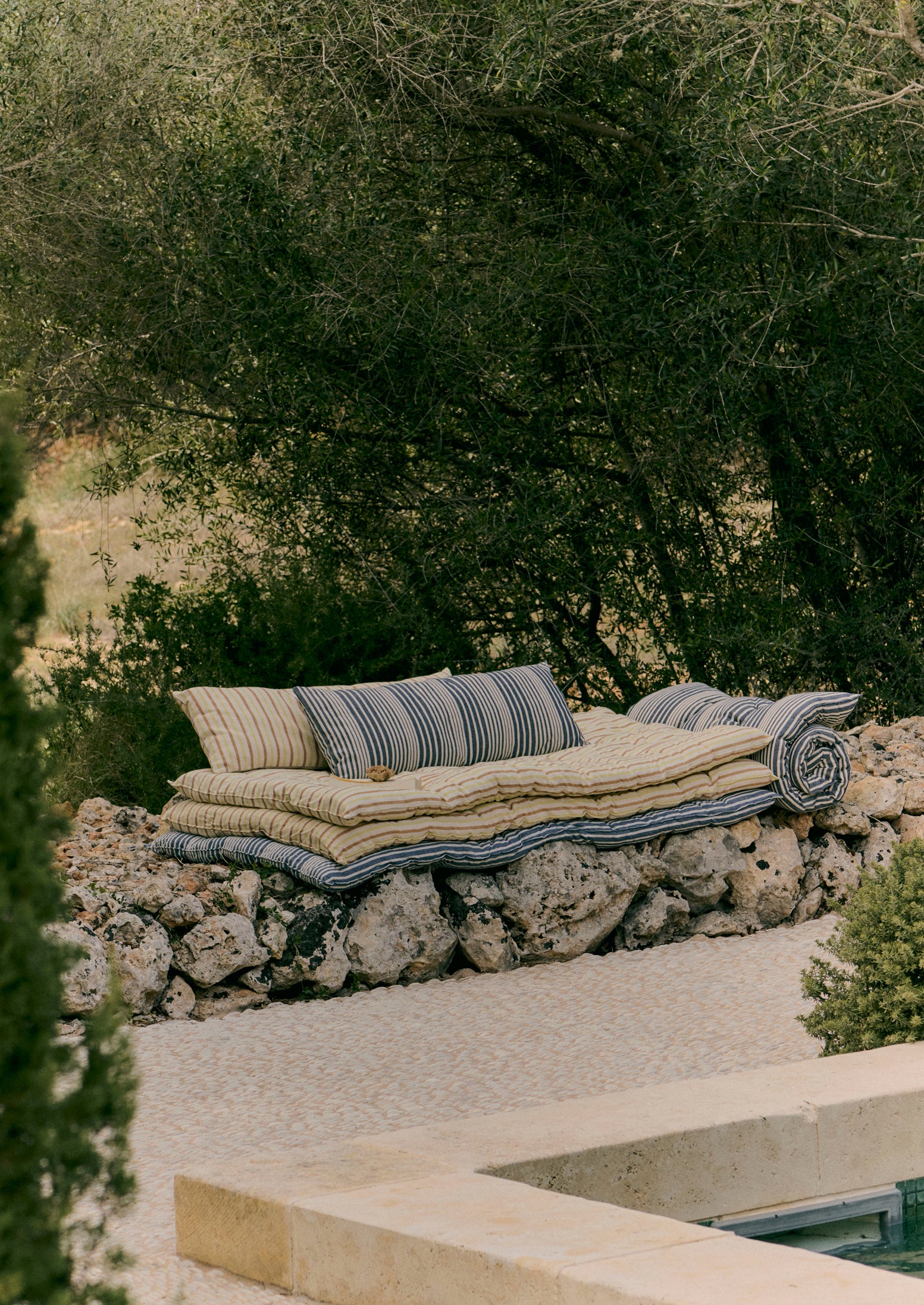 Hand Woven Stripe Bolster Cushion | Indigo/Ecru