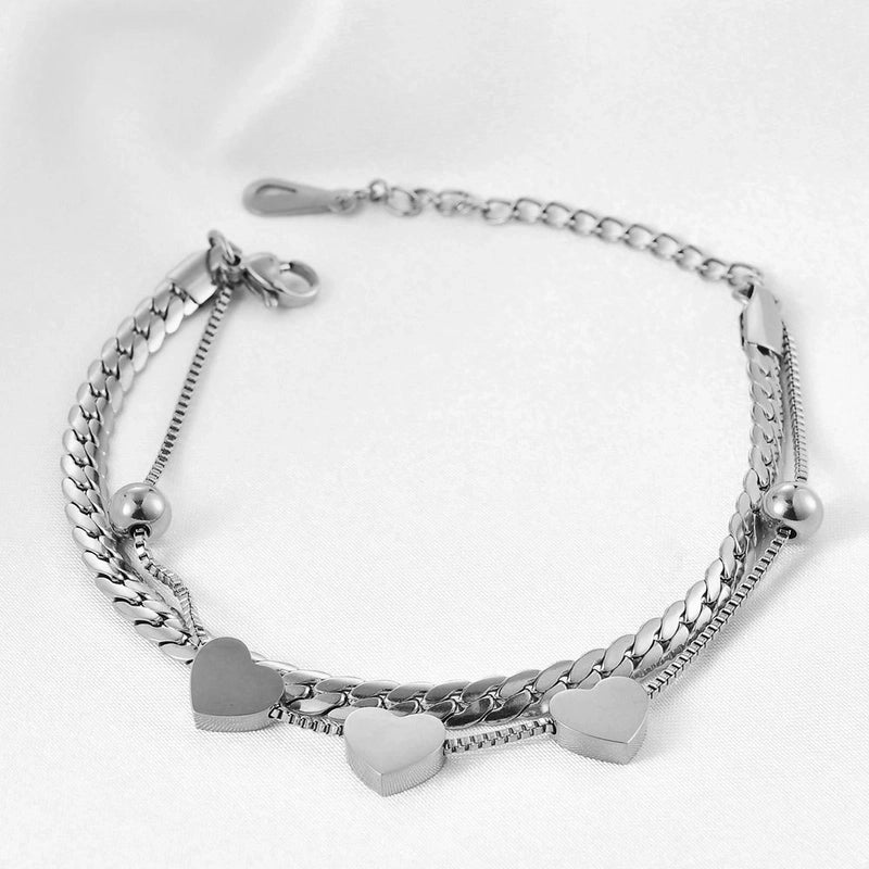 Minimalist Heart-shaped Stitching Chian Titanium Steel Double Layer Bracelet