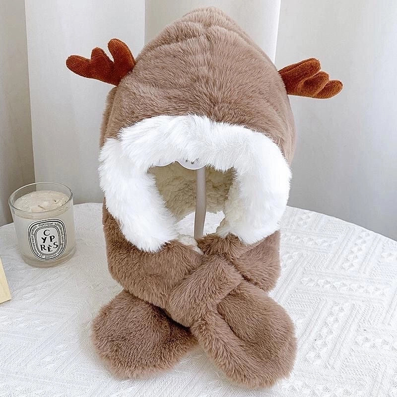 Winter Children's Hat Scarf Integrated Thickened Warm Baby Cute Baby Windproof Ear Protection Hat For Boys And Girls