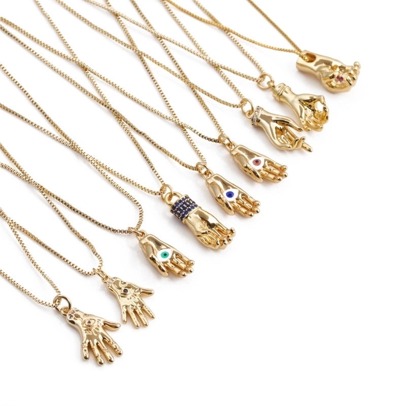 Retro Copper Gold  Plated Palm Necklace