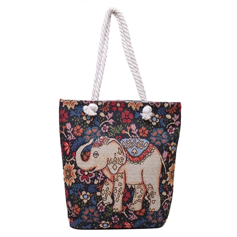 Women's Small Canvas Elephant Streetwear Square Zipper Square Bag