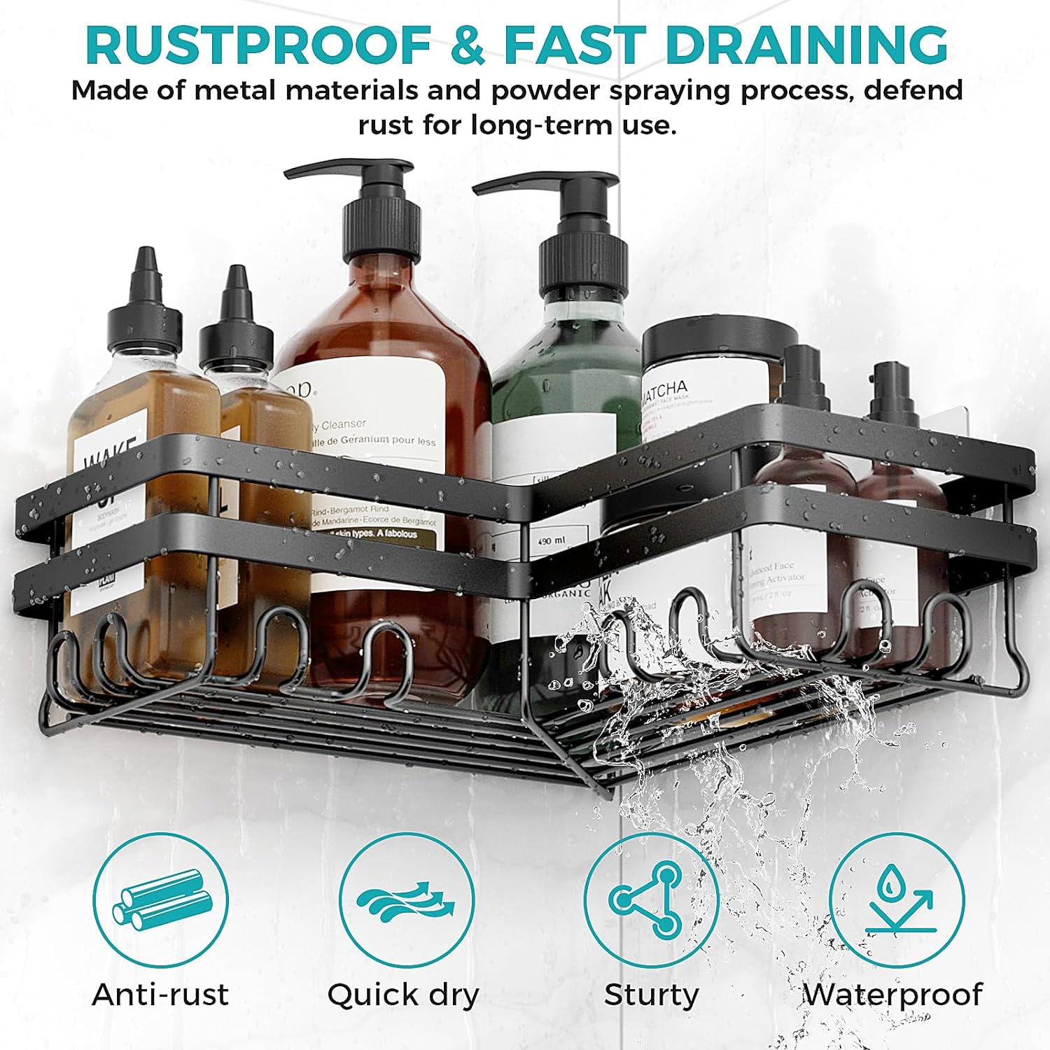 Shower Caddy. 3-Pack with Soap Holder. No Drilling Rustproof Shower Organizer with Save Space Hooks. Apartment Essentials for Bathroom