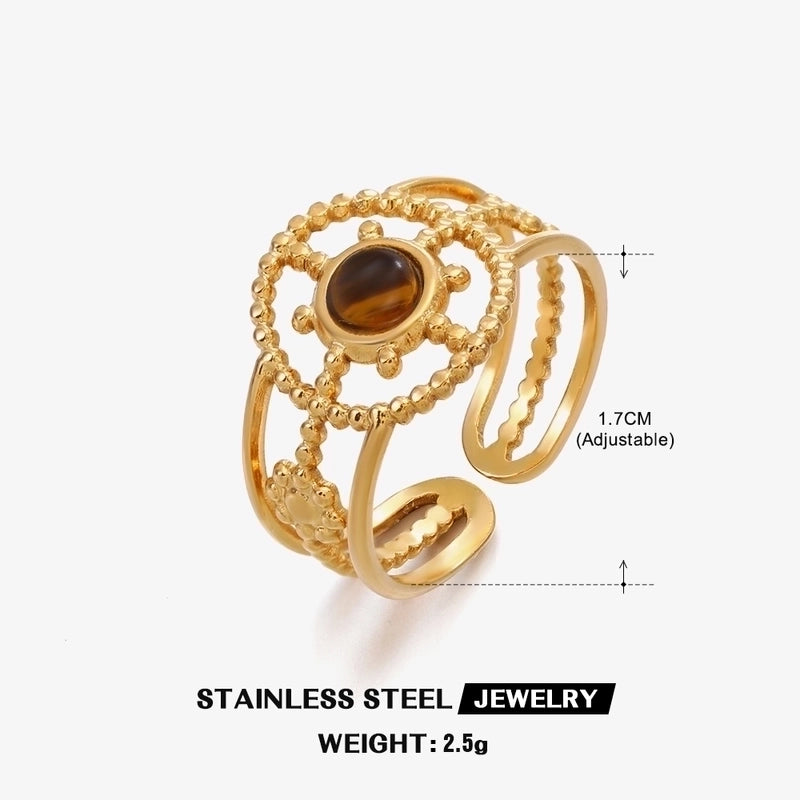 304 Stainless Steel 18K Gold Plated IG Style Plating Inlay Geometric Natural Stone Open Ring