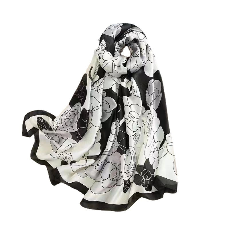 Women's Classic Style Flower Satin Printing Scarf