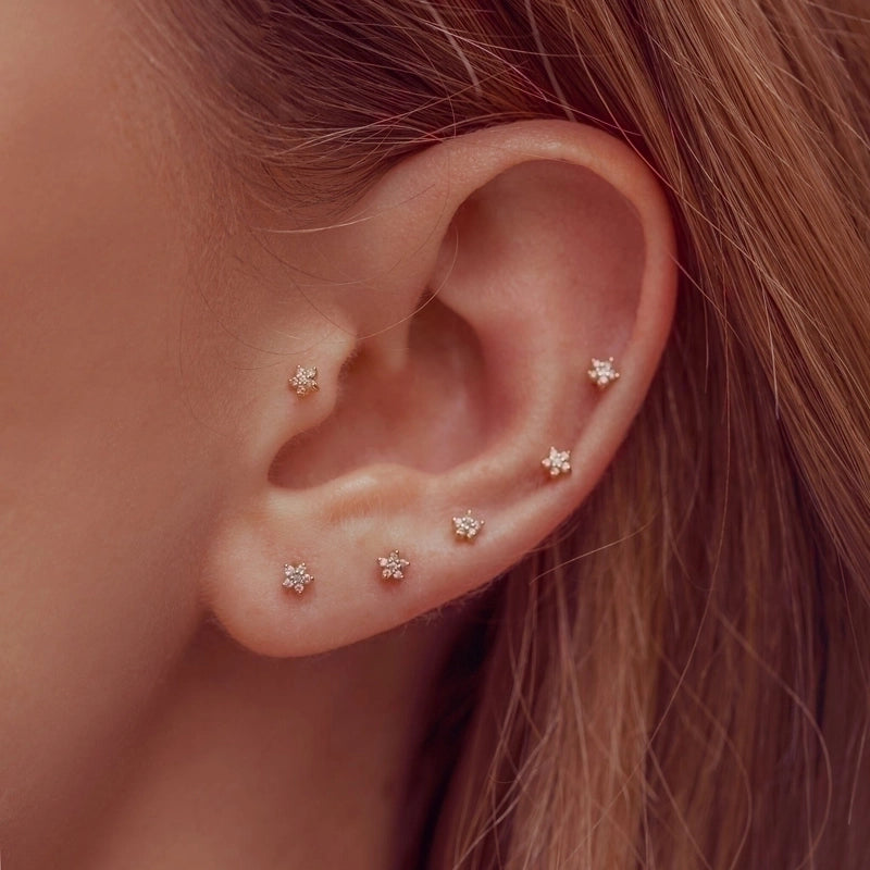 Ear Cartilage Rings & Studs Minimalist Star Brass Gem