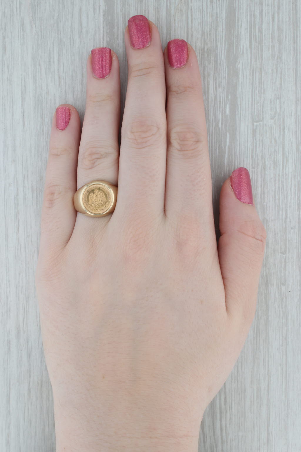 1945 Dos Pesos Coin Ring 14k 900 Yellow Gold Size 9 Mexico