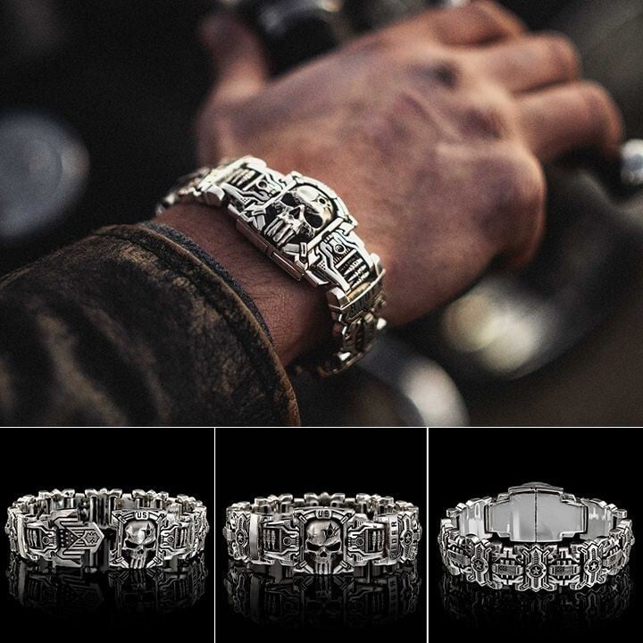 48% OFF HOT SALE-Armed Forces Destiny Struggle Skull Interlock Silver Bracelet