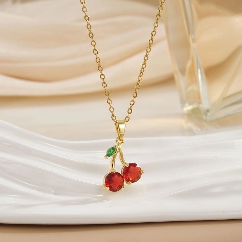Minimalist Cherry Titanium Steel Plating Pendant Necklace
