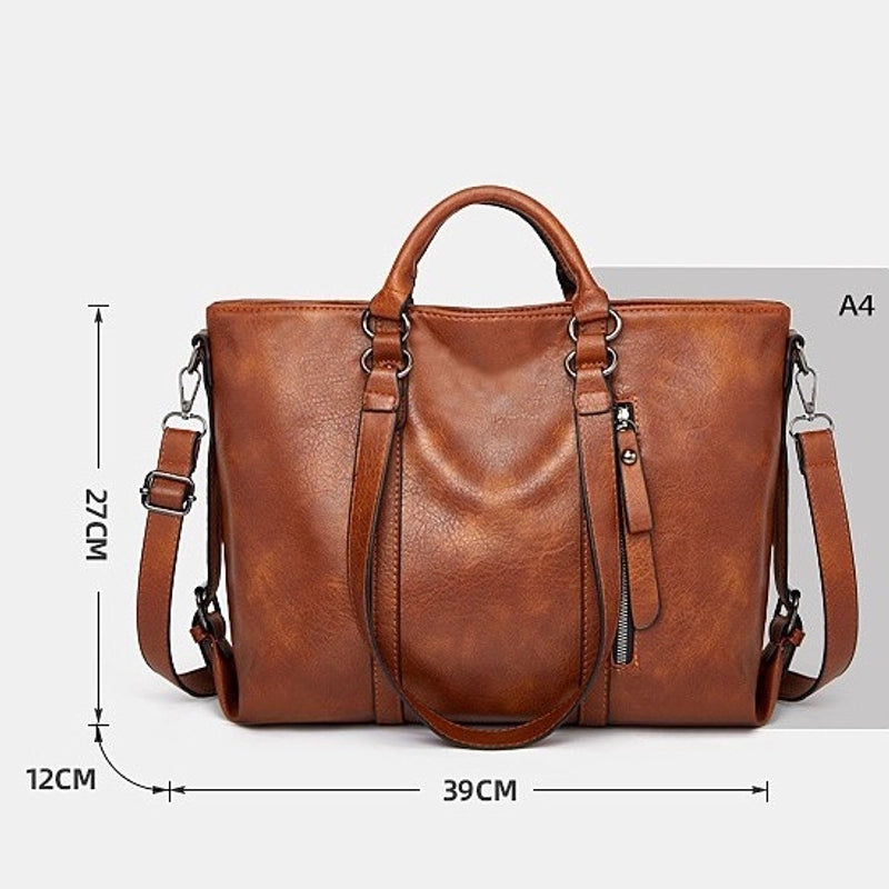 Women's Large PVC Solid Color Basic Classic Style Square Zipper Tote Bag
