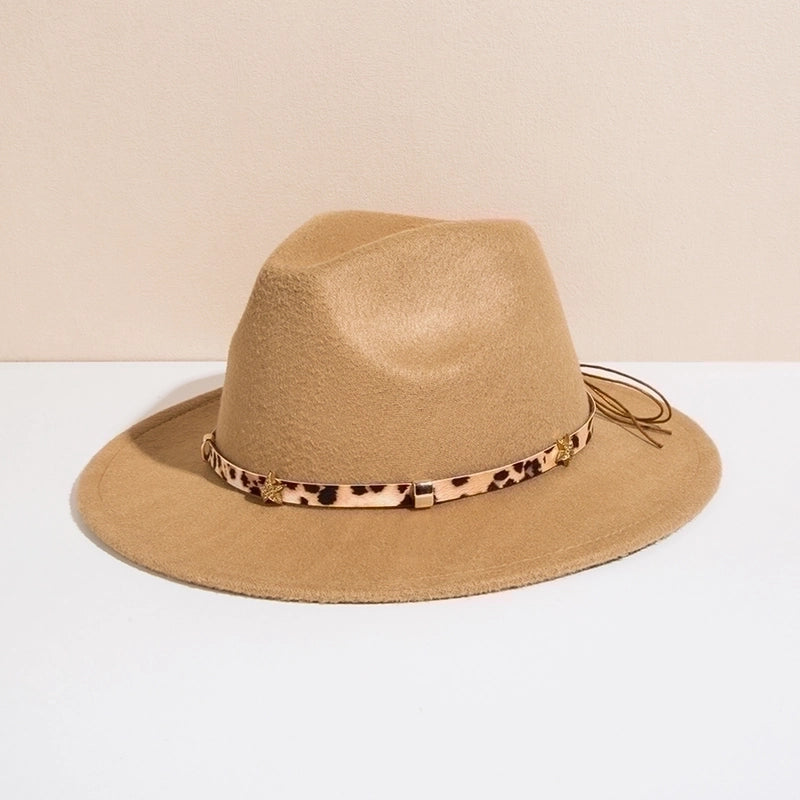 Unisex Basic Cowboy Style Solid Color Belt Buckle Wide Eaves Fedora Hat