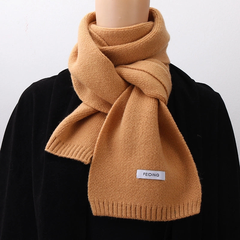 Warm Solid Color Scarf Women's Autumn And Winter Solid Color Patch Fashionable Student's New Knitted Small Scarf