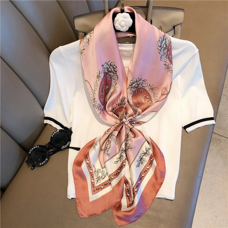 Women's Elegant Vacation Stripe Flower Polyester Silk Scarf