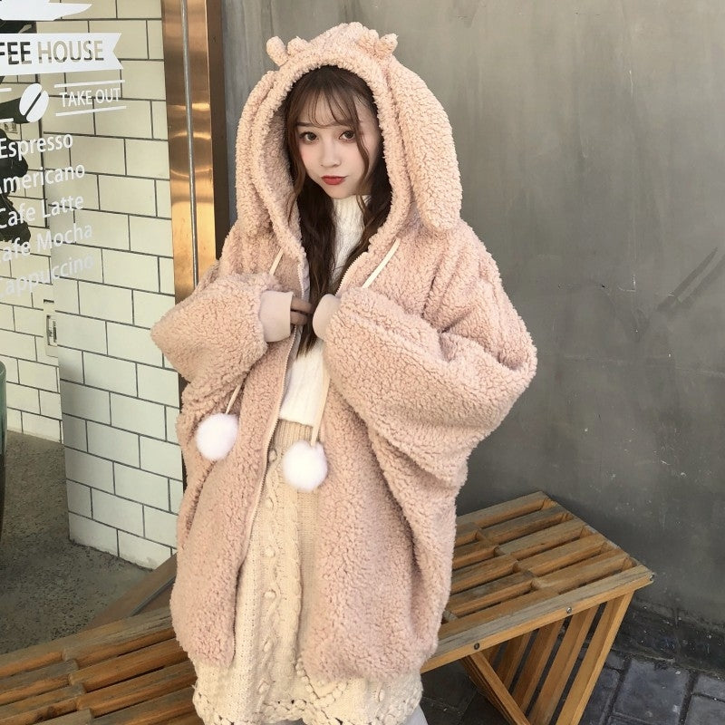 Fashion cute rabbit ears hoodie coat KF81567