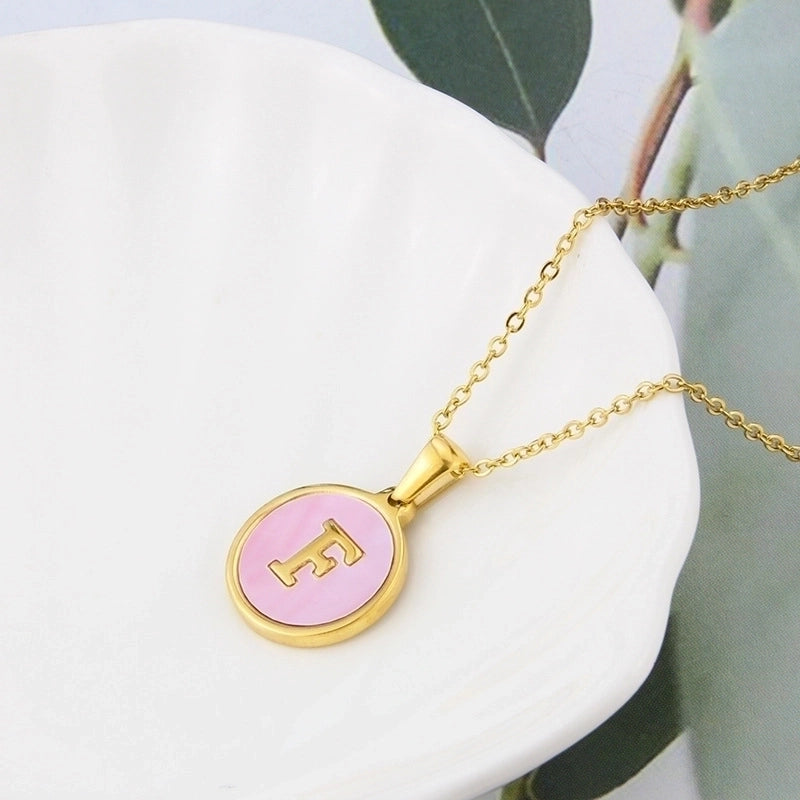 Minimalist Letter Titanium Steel Plating Inlay Shell Pendant Necklace