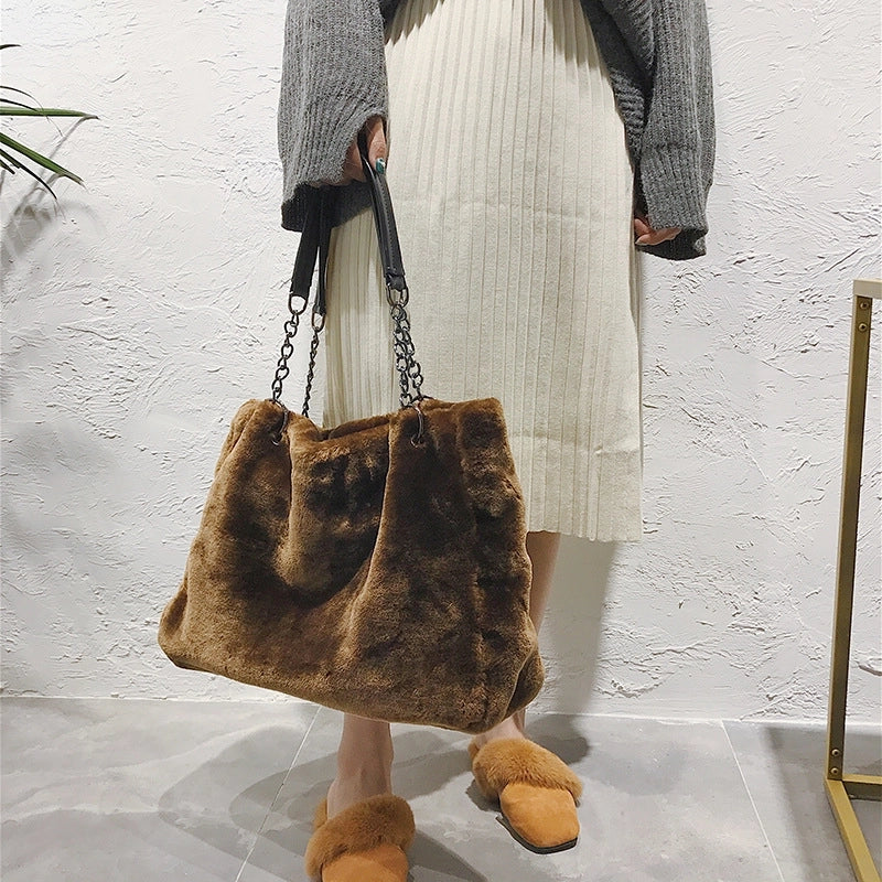 Autumn New Plush Women's Bag Handbag Fashion Plush Big Bag Women's Shoulder Bag Simple Bag