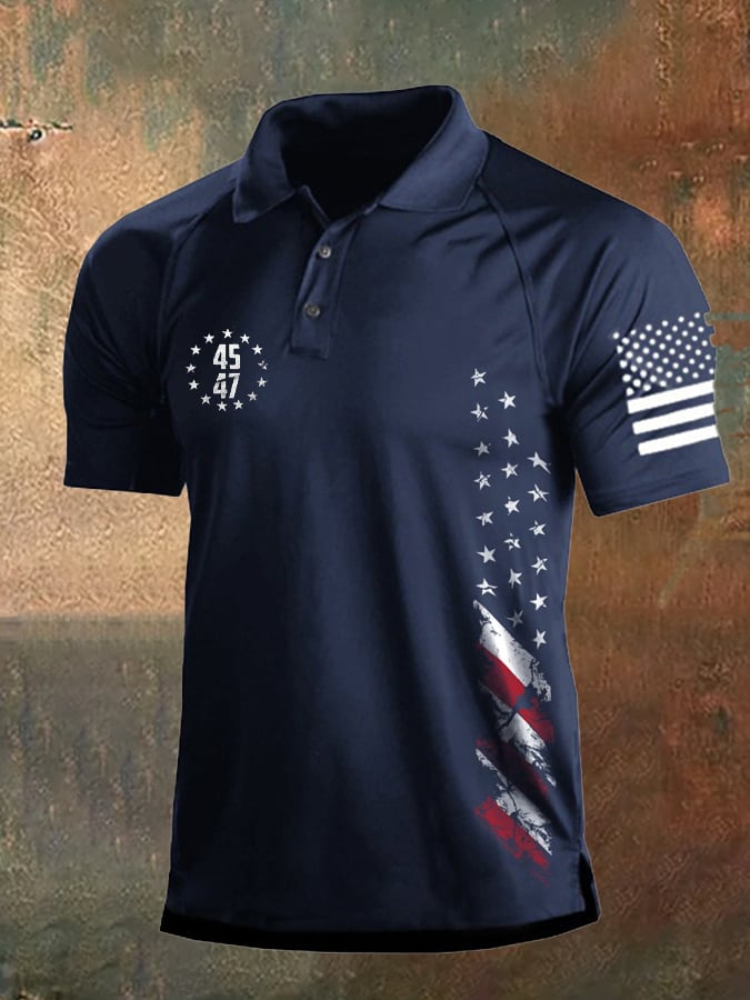 Men's Vintage American Flag 45-47 Color Block Polo Shirt