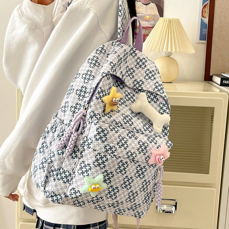 Women's Oxford Cloth Color Block Cute Square Zipper Fashion Backpack