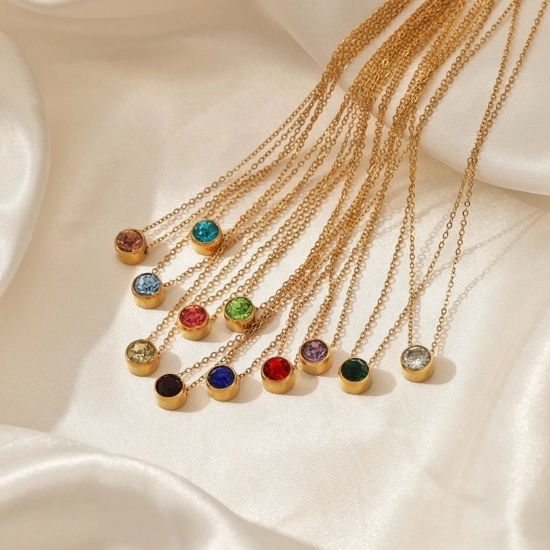 Minimalist Round 304 Stainless Steel Rhinestones Plating Stainless Steel Necklaces