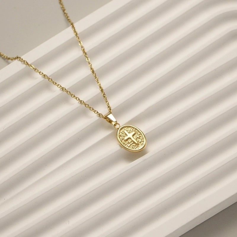 IG Style Retro Moon Heart Shape Flower 304 Stainless Steel 18K Gold Plated Pendant Necklace
