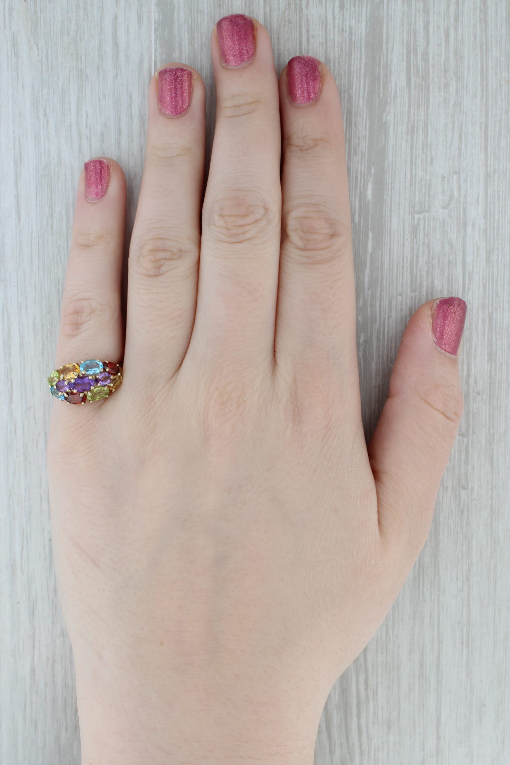 4.11ctw Rainbow Gemstone Cluster Ring 10k Gold Amethyst Peridot Garnet Topaz