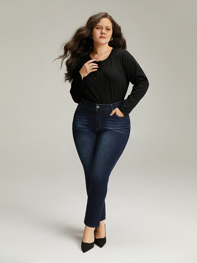 Plain Straight Leg Pocket High Rise Jeans