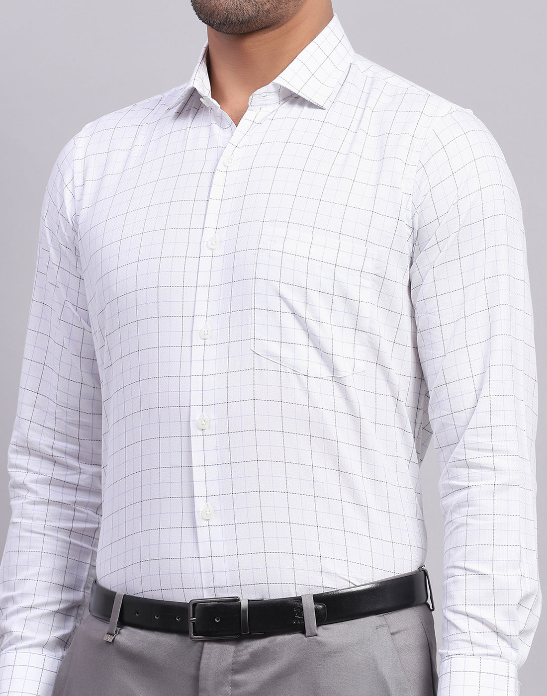 Men White Check Collar Full Sleeve Shirt